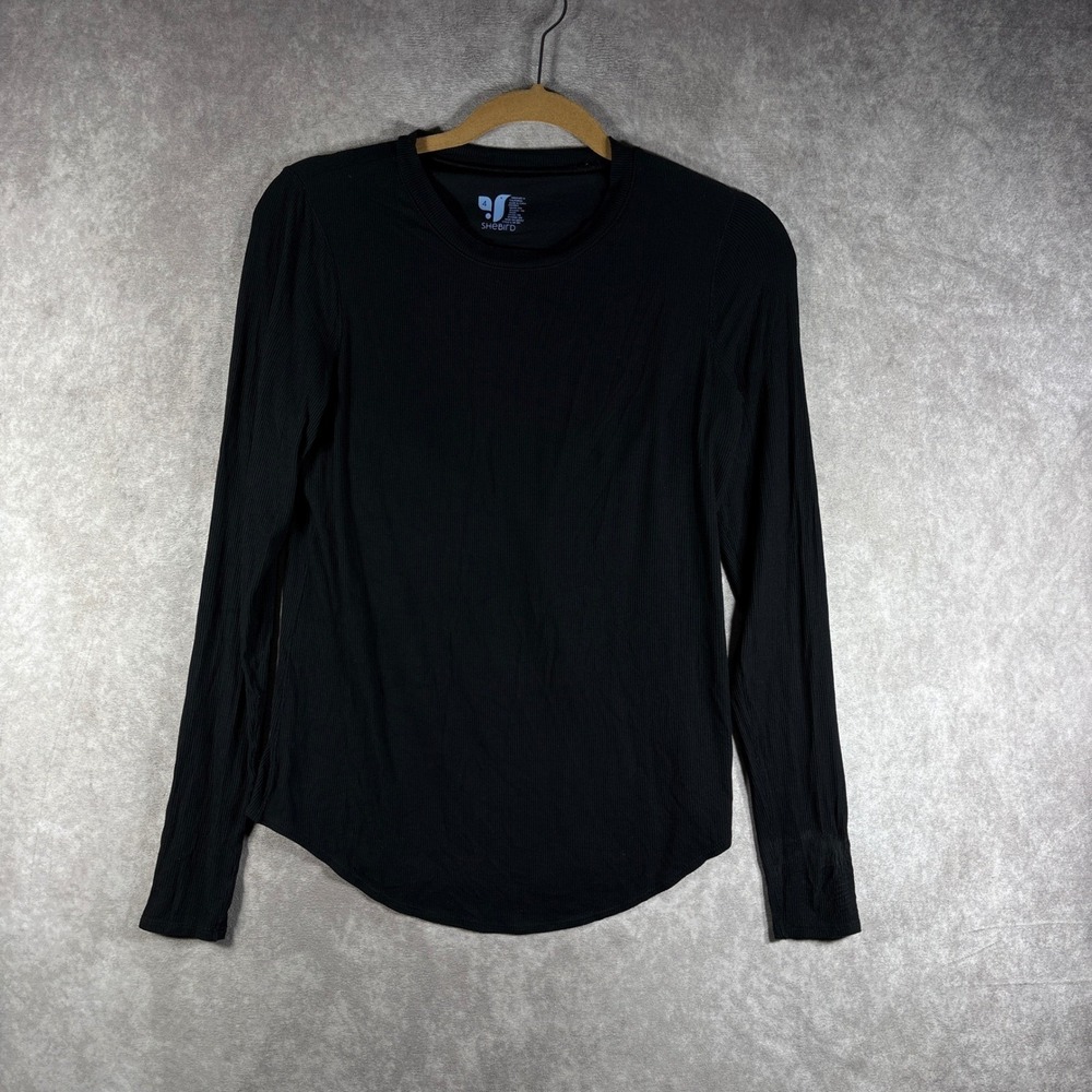 SheBird Long Sleeve Top Women Size 4 Black The Flawless Ribbed Built-in Bra Gym